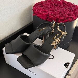 ALDO Black Heels with Gold Chain Detail